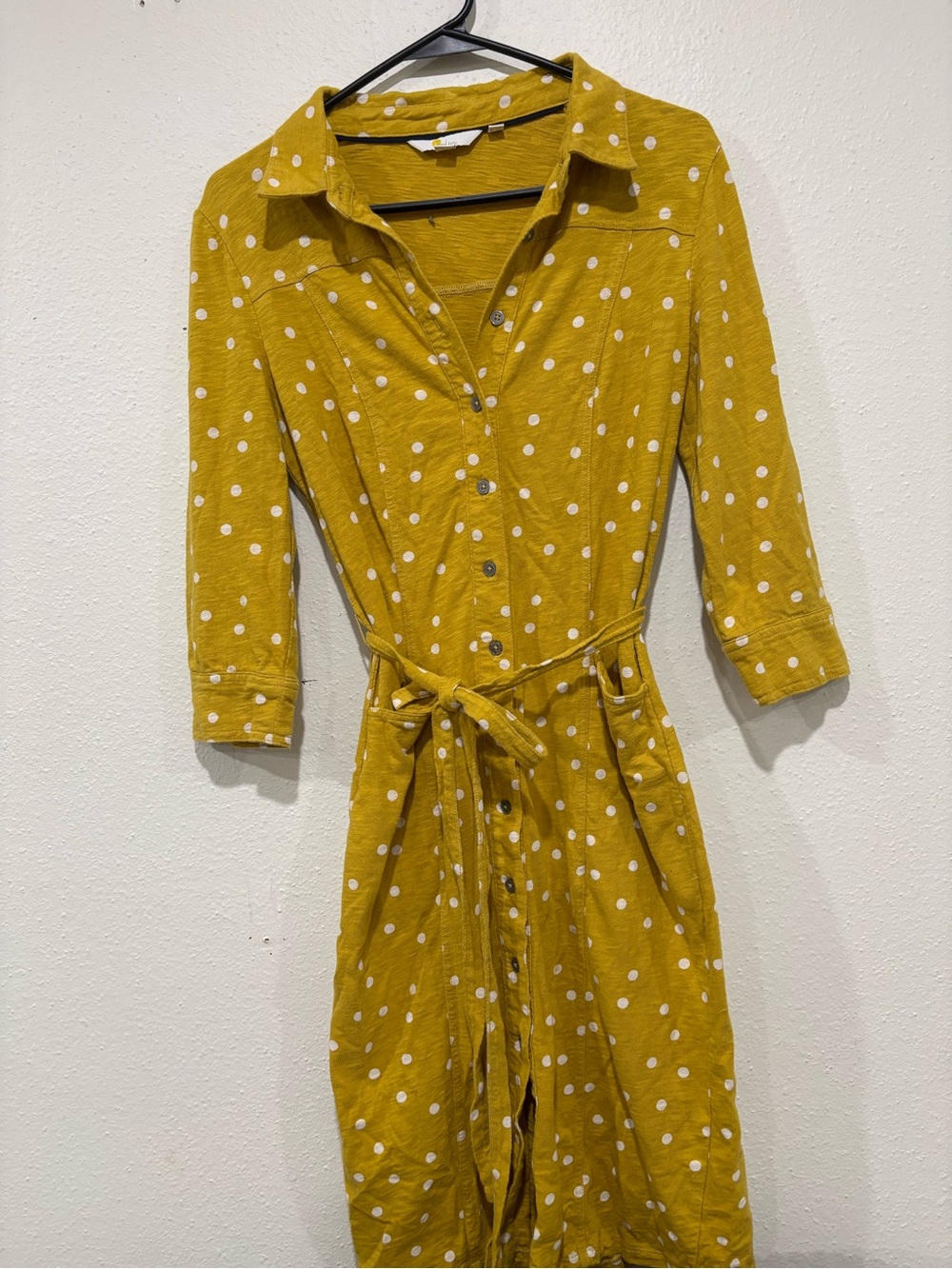 Boden Mustard Yellow Polka Dot Shirt Dress - Picture 4 of 8